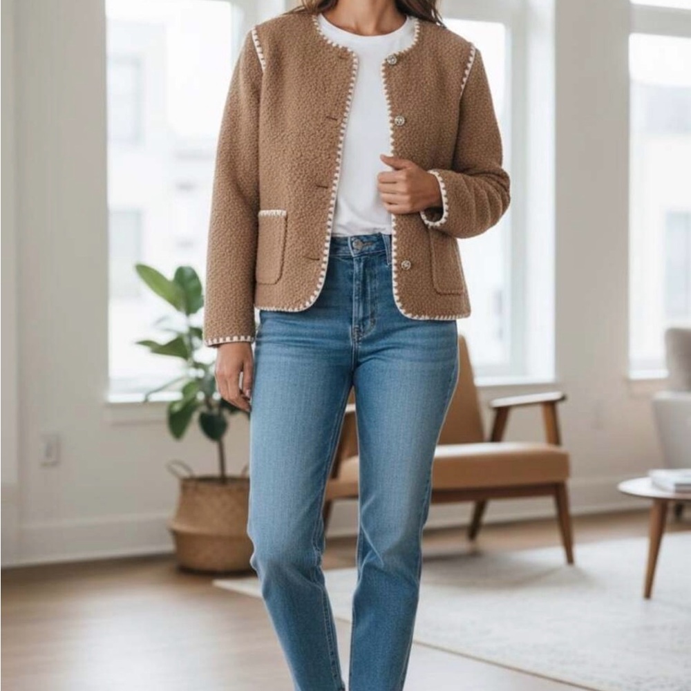 Bagatelle Collections Women's Tan Jacket with White Trim XS